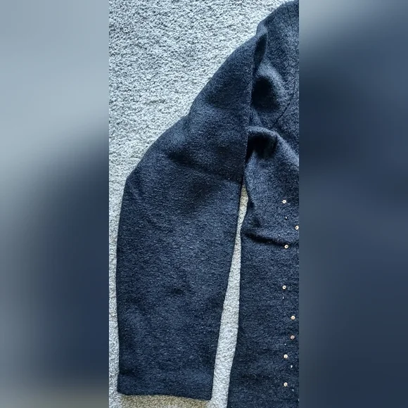 NWT Coldwater Creek XL Black Wool Cardigan Sweater Embellished Trees - Picture 2 of 16